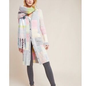 NEW! Anthropologie Danni Patchwork Pastel Long Cardigan Sweater Size XS